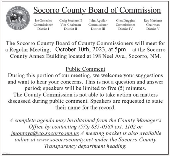Socorro County Board of Commissioners to meet Oct. 10